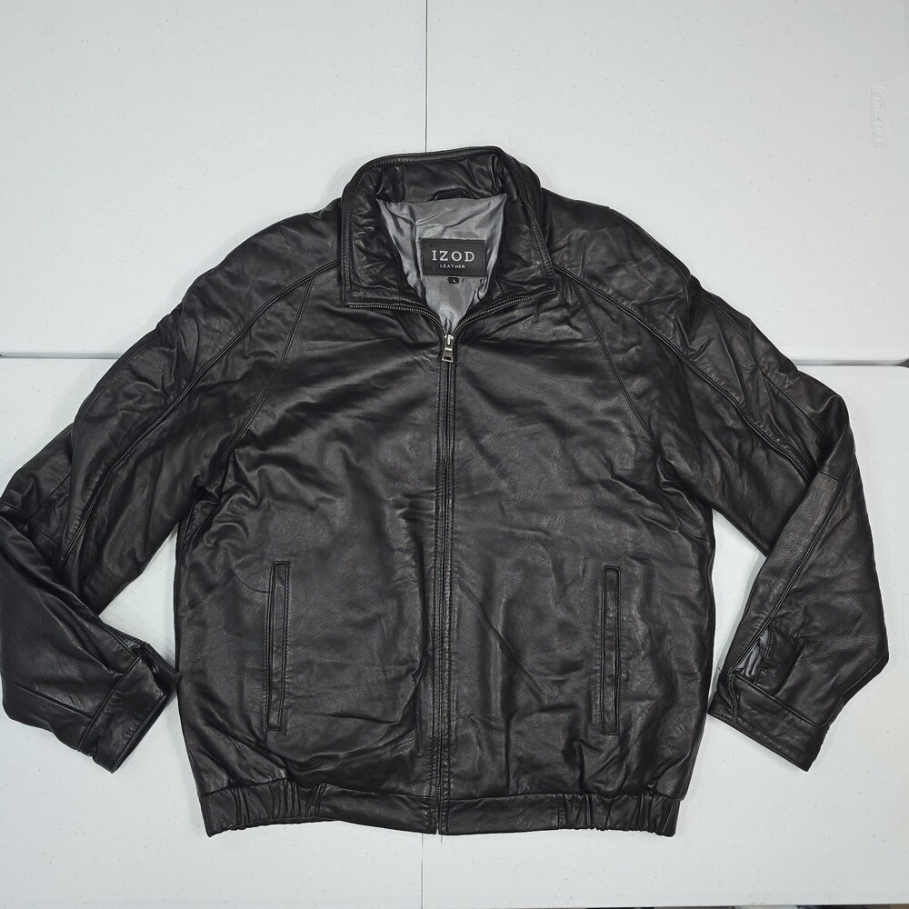 Vintage/Read IZOD Men L Soft Lamb Leather Black Bomber Jacket